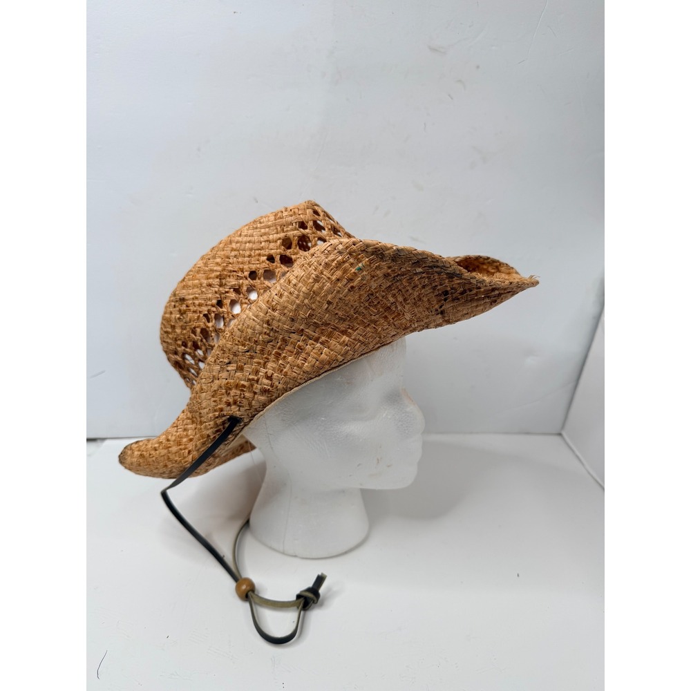 Run A Muck Straw Cowboy Hat L/XL Western Raffia Beach Sun Hat Chin Strap - Picture 7 of 14